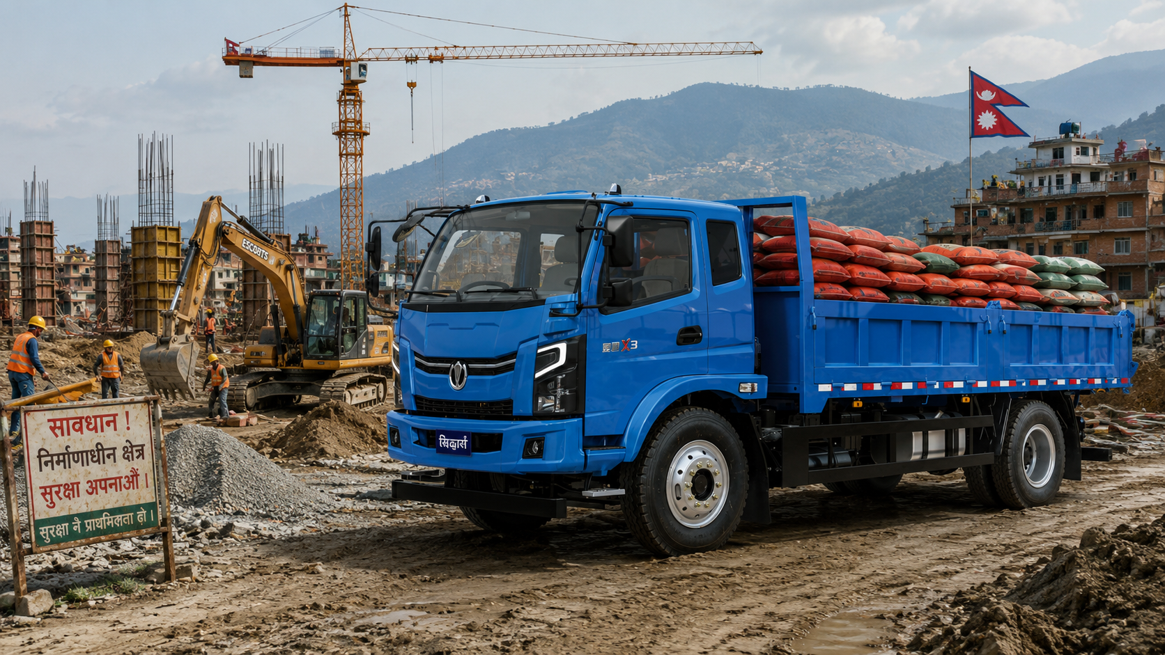 FEIDI electric truck at a Nepal construction site